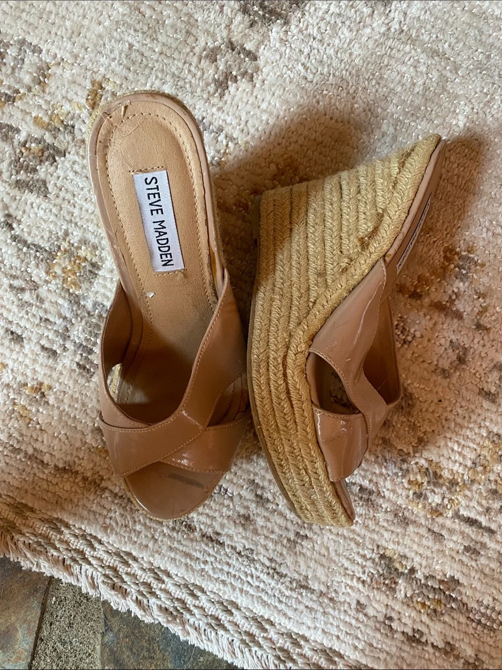Steve Madden Nude Tan Espadrille Wedge Slides